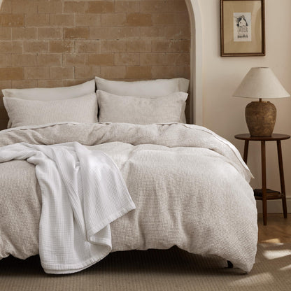 Cotton Waffle Weave Duvet Cover Set 100% Breathable All Season Bedding