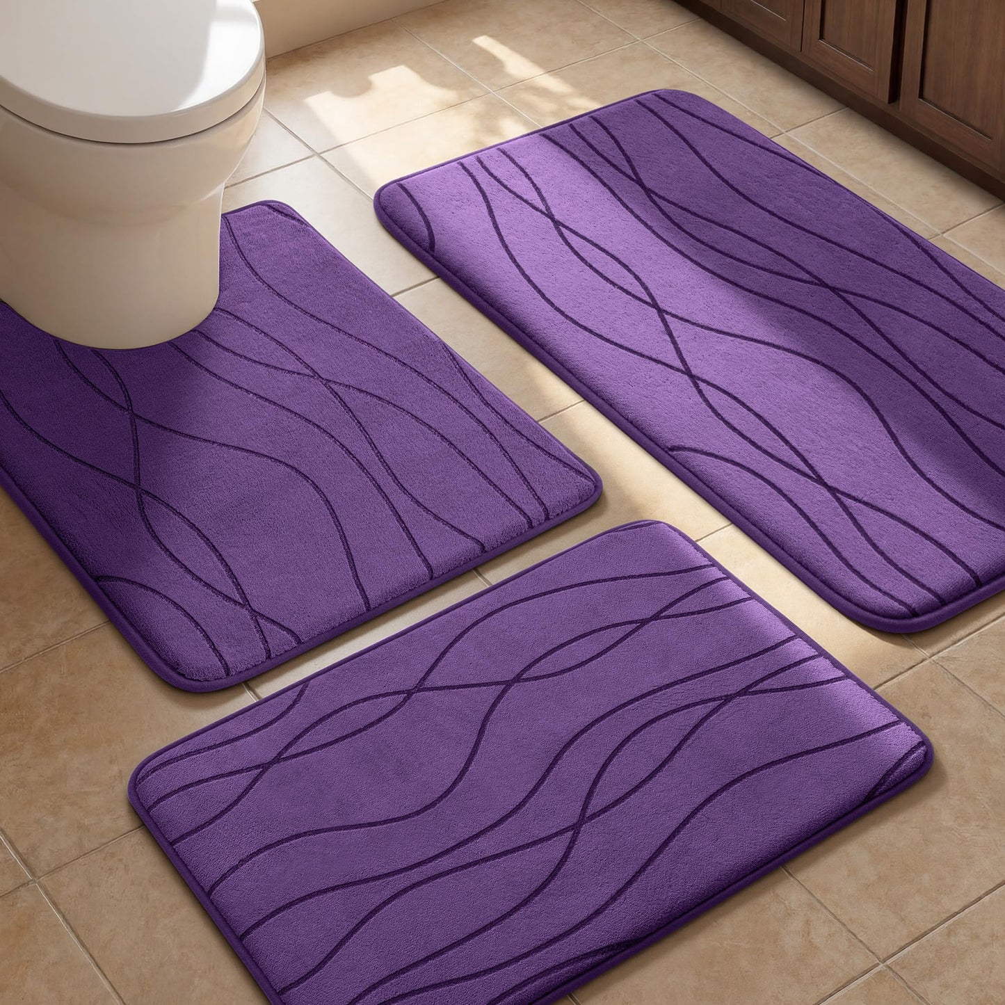 Memory Foam Bath Rug Set Non Slip Absorbent Quick Dry Bathroom Mat