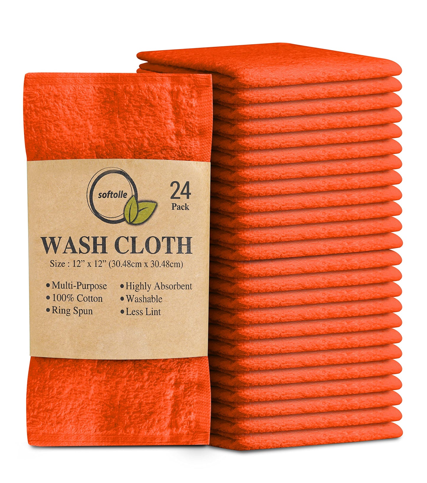 Cotton Washcloth Set 24 Pack Soft Absorbent Face Towels Ring Spun 12x12
