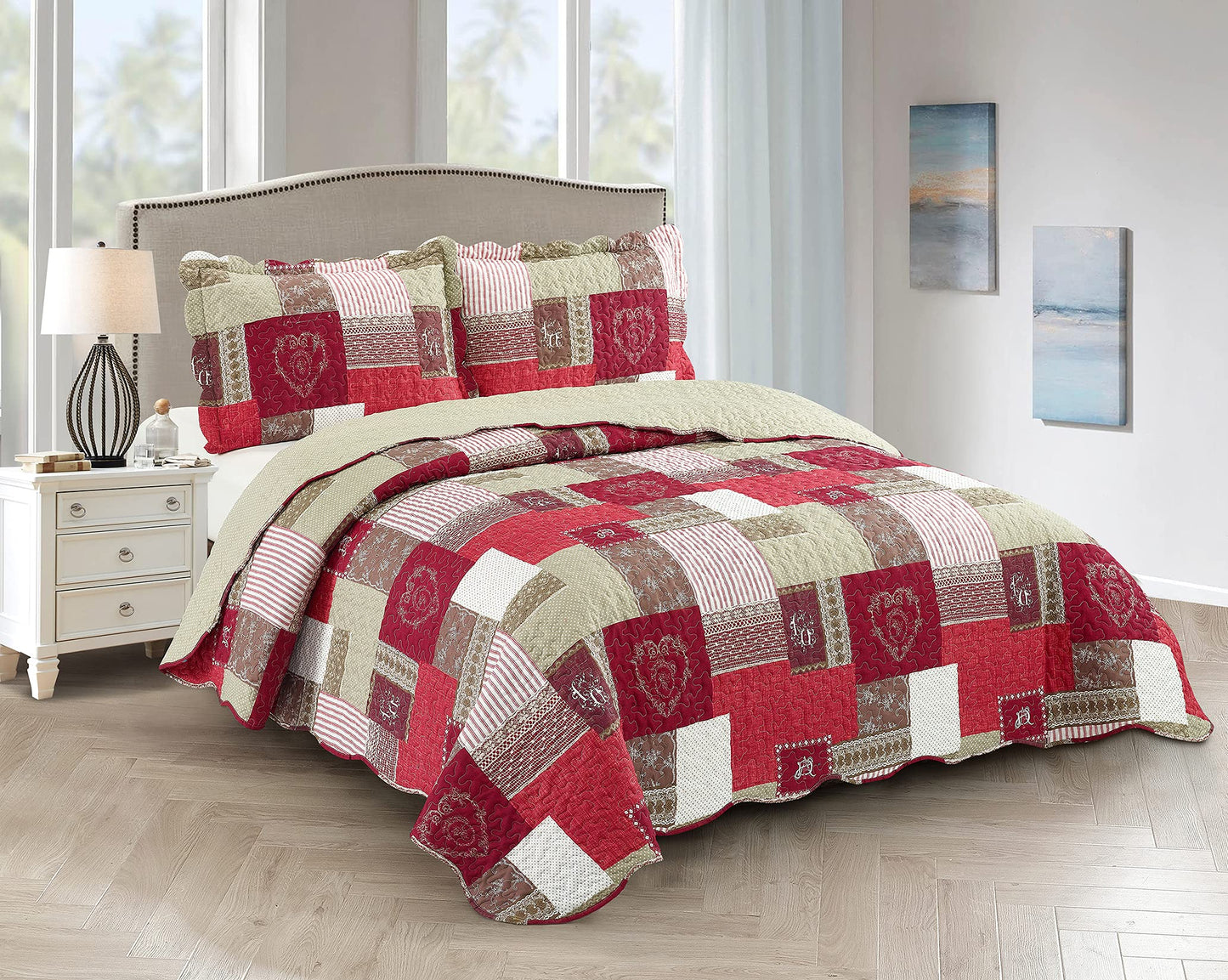 Patchwork Quilt Set Reversible Lightweight All Season Coverlet Bedding