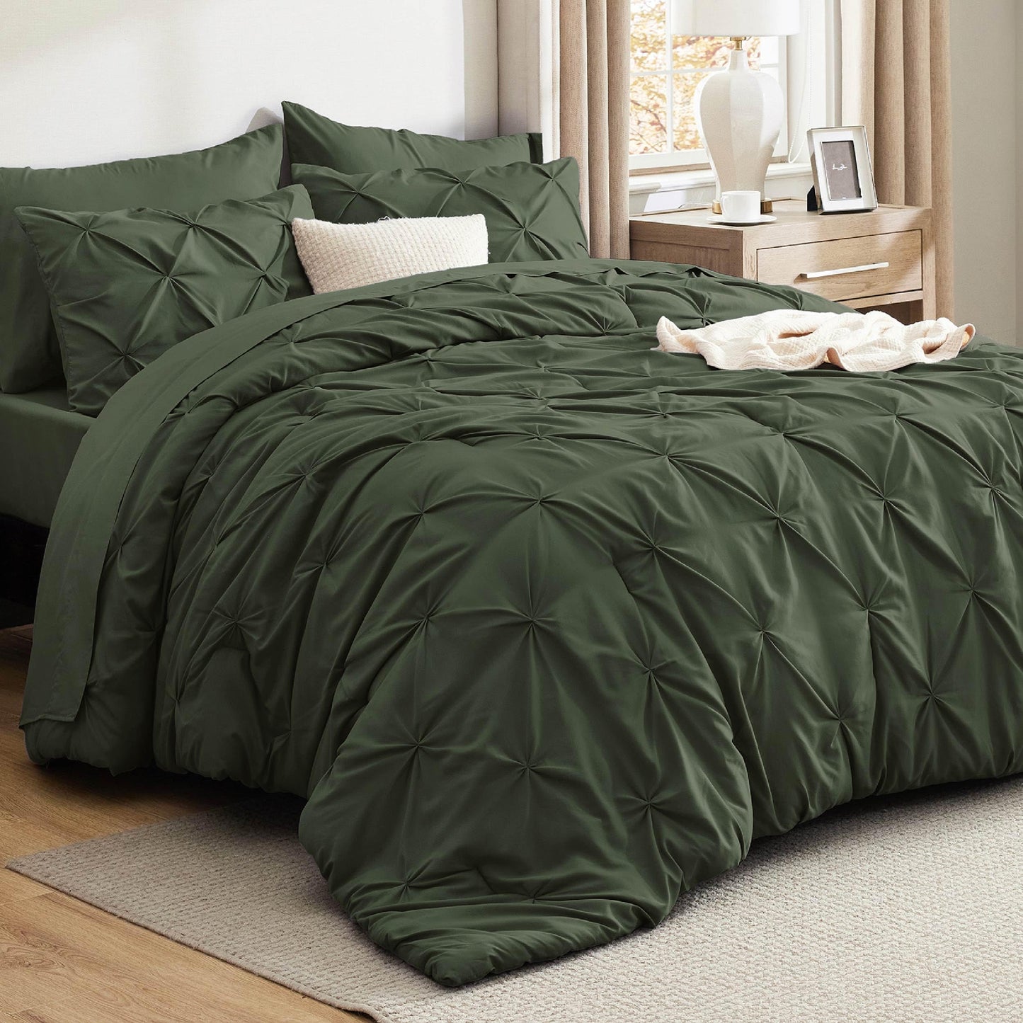 Pintuck Comforter Set Bed in a Bag 7 Piece All Season Bedding