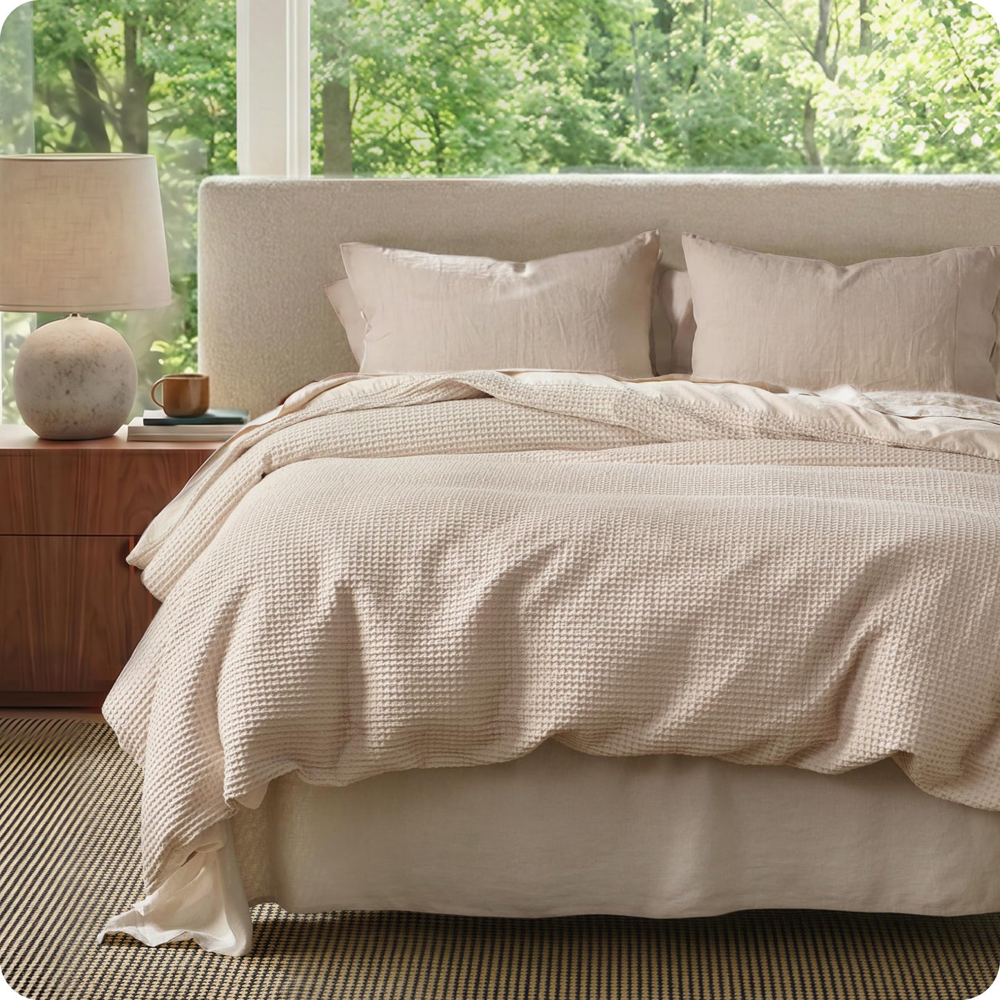 Cotton Waffle Weave Duvet Cover Set 100% Breathable All Season Bedding