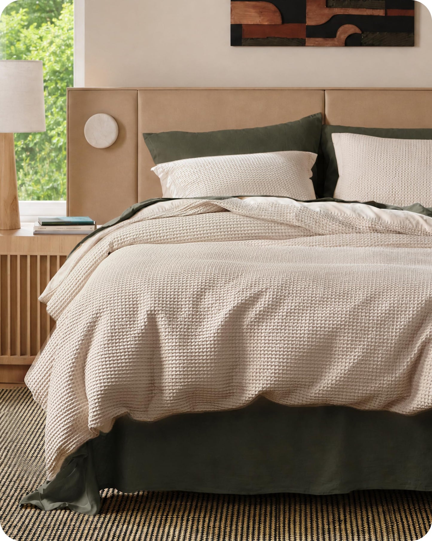 Cotton Waffle Weave Duvet Cover Set 100% Breathable All Season Bedding