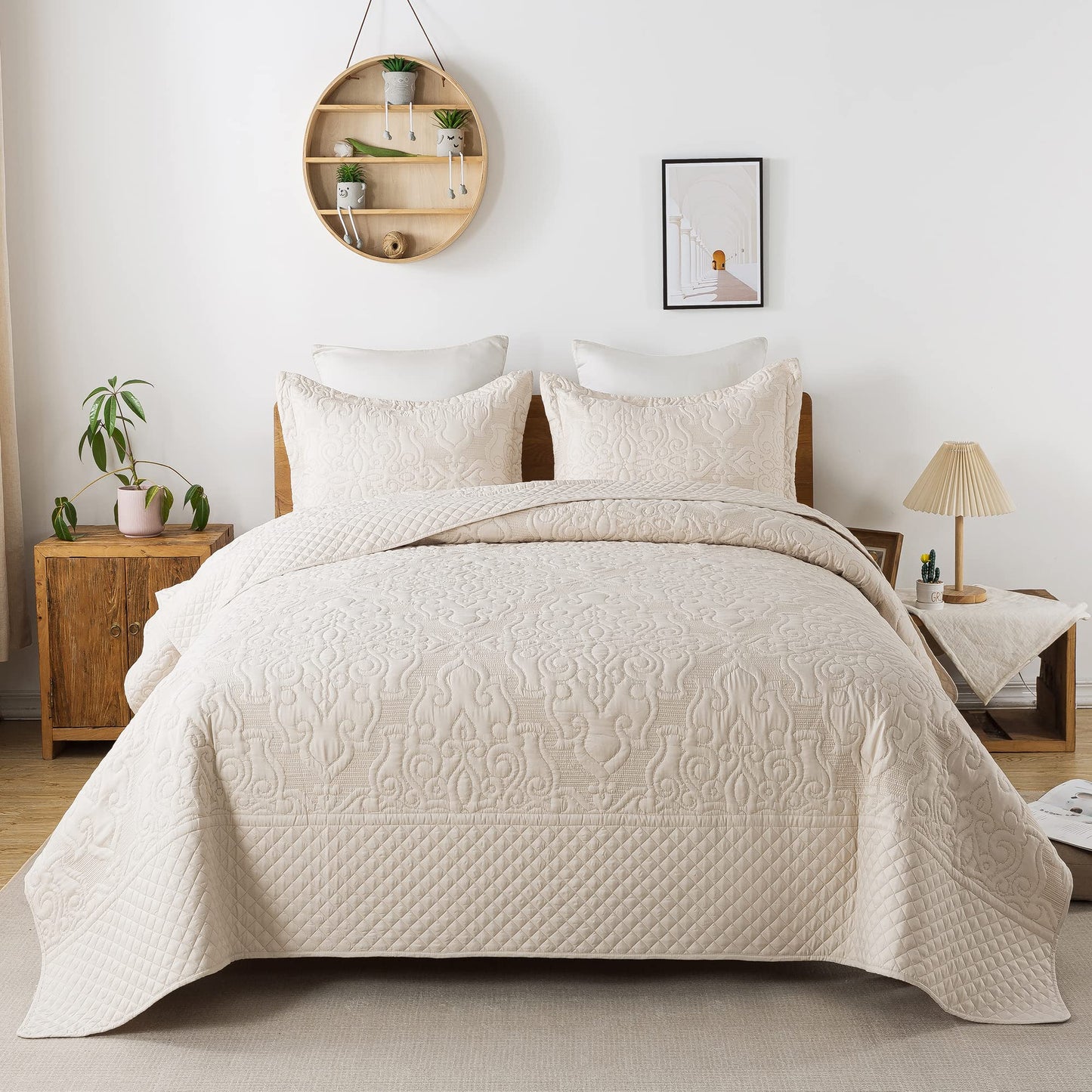 Floral Quilt Set 3 Piece Oversized Bedspread Coverlet Set Lightweight Bedding
