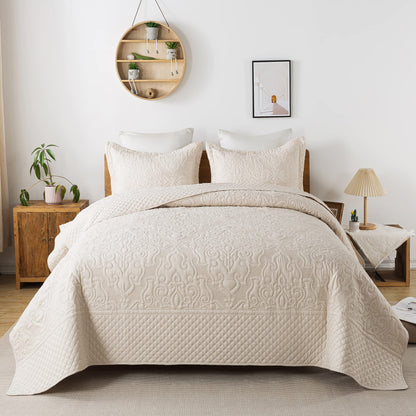 Floral Quilt Set 3 Piece Oversized Bedspread Coverlet Set Lightweight Bedding