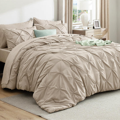 Pintuck Comforter Set Bed in a Bag 7 Piece All Season Bedding
