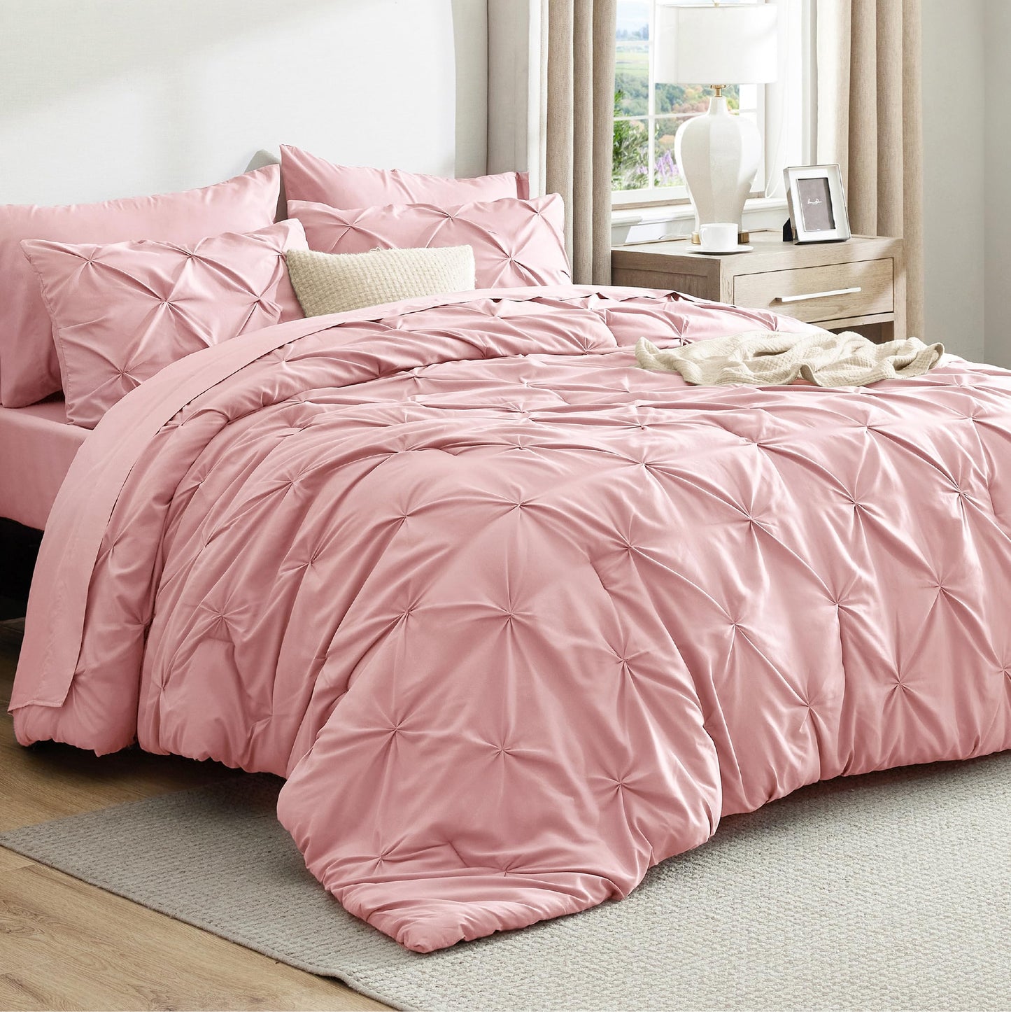 Pintuck Comforter Set Bed in a Bag 7 Piece All Season Bedding