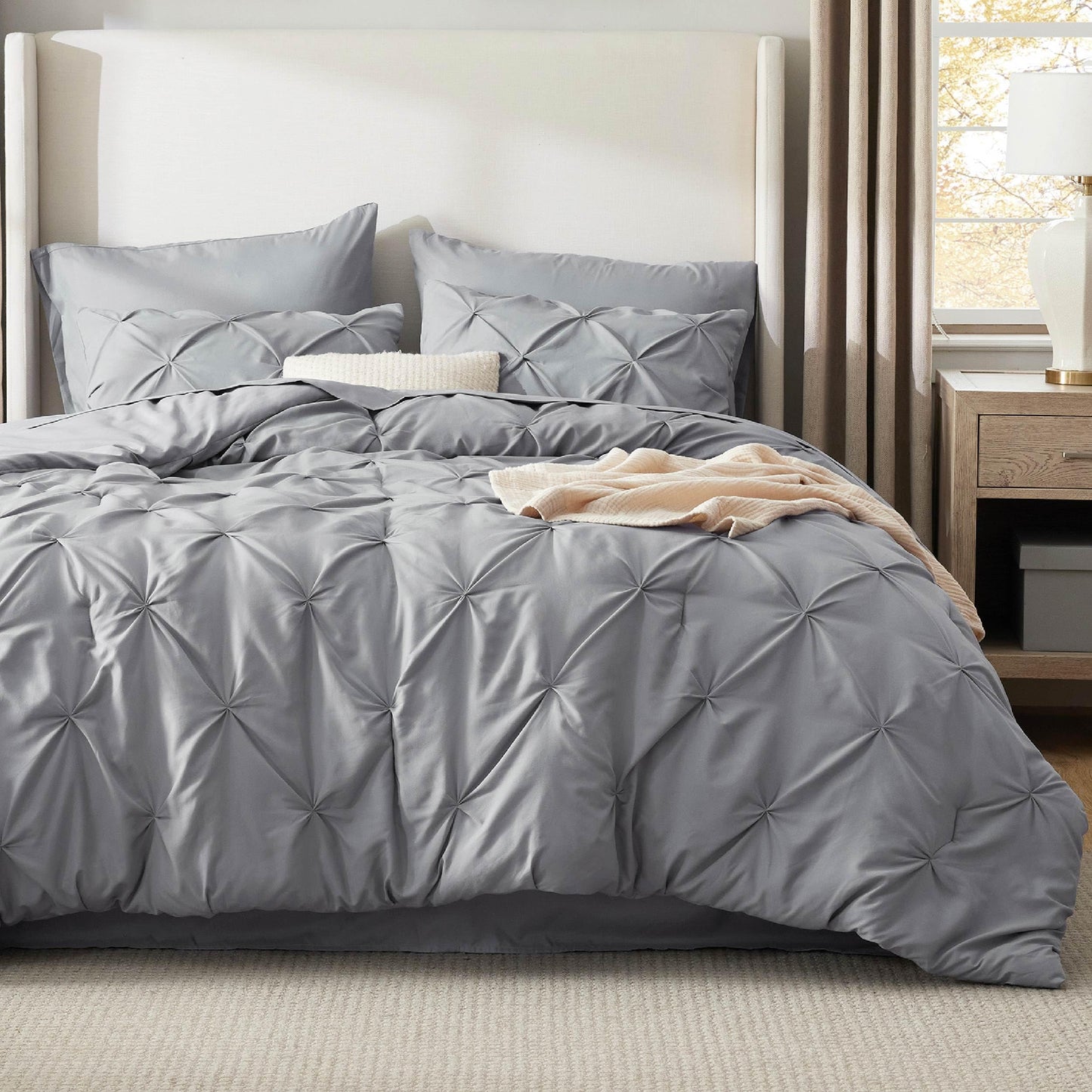 Pintuck Comforter Set Bed in a Bag 7 Piece All Season Bedding