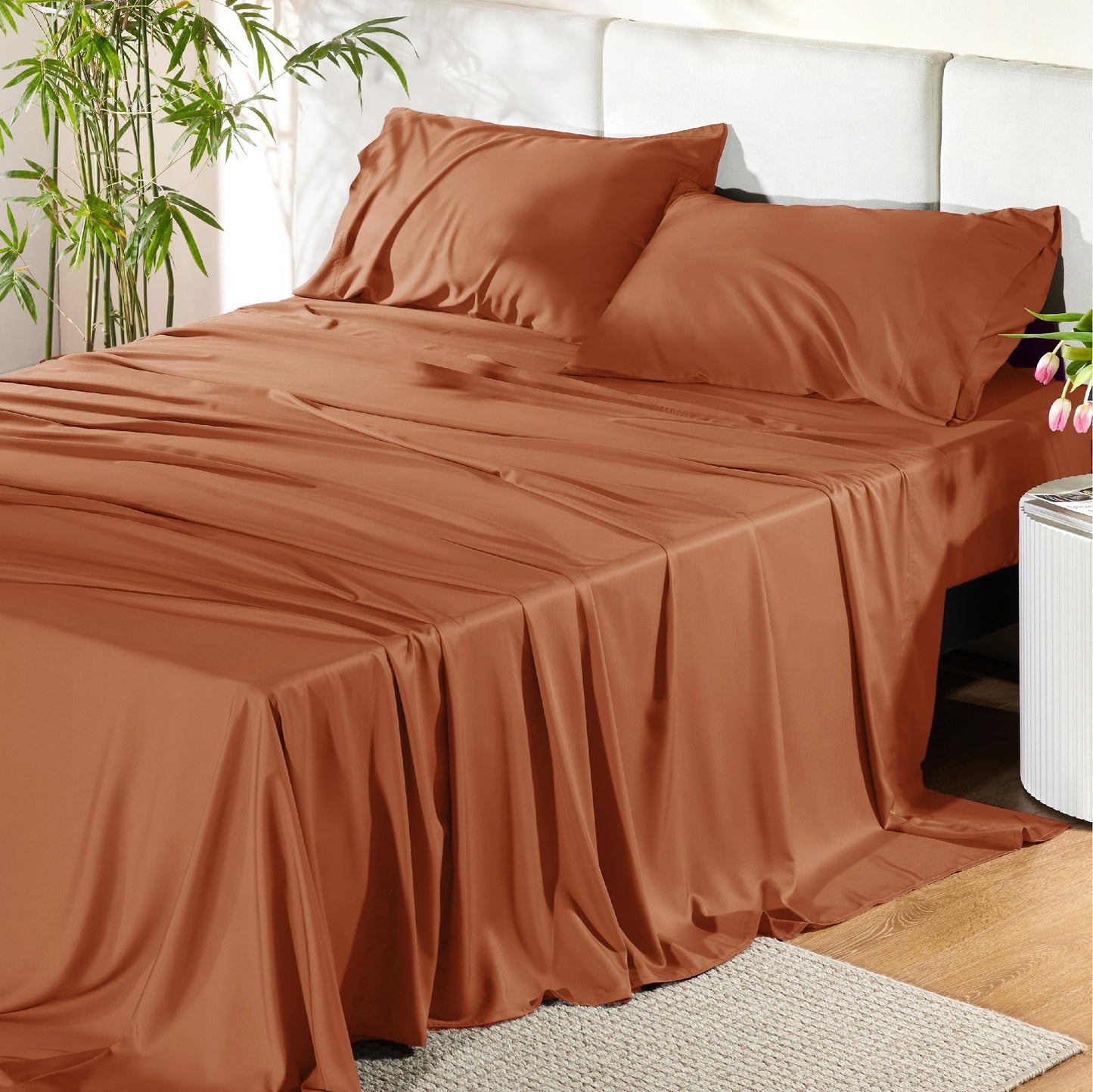 Bamboo Cooling Sheet Set Deep Pocket Silky Breathable Hotel Luxury Bedding