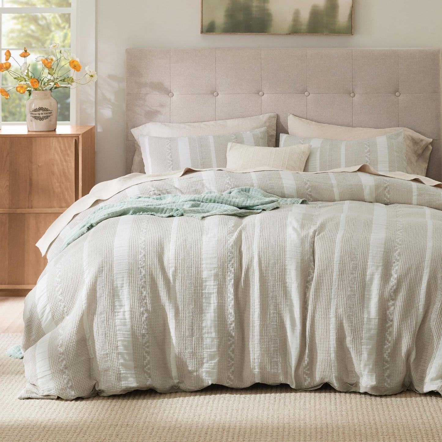 Cotton Waffle Weave Duvet Cover Set 100% Breathable All Season Bedding