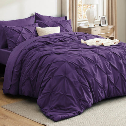 Pintuck Comforter Set Bed in a Bag 7 Piece All Season Bedding