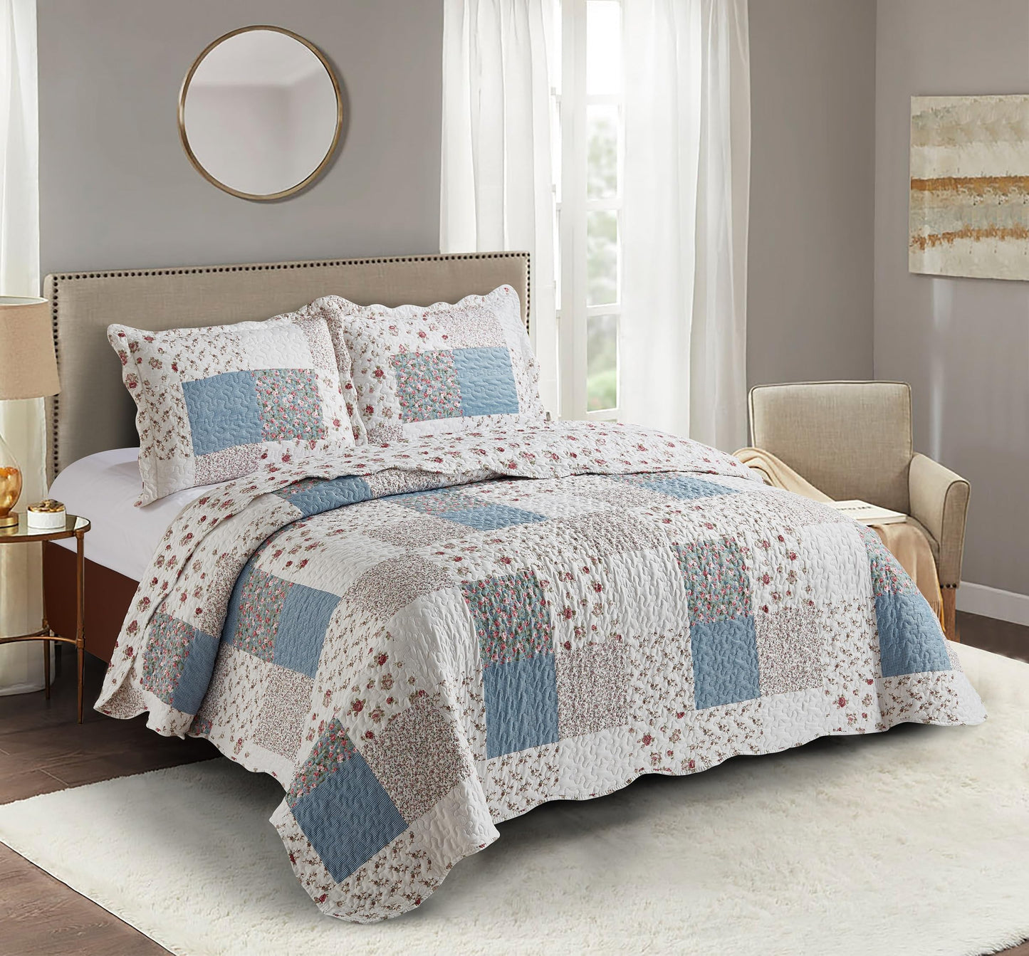 Patchwork Quilt Set Reversible Lightweight All Season Coverlet Bedding