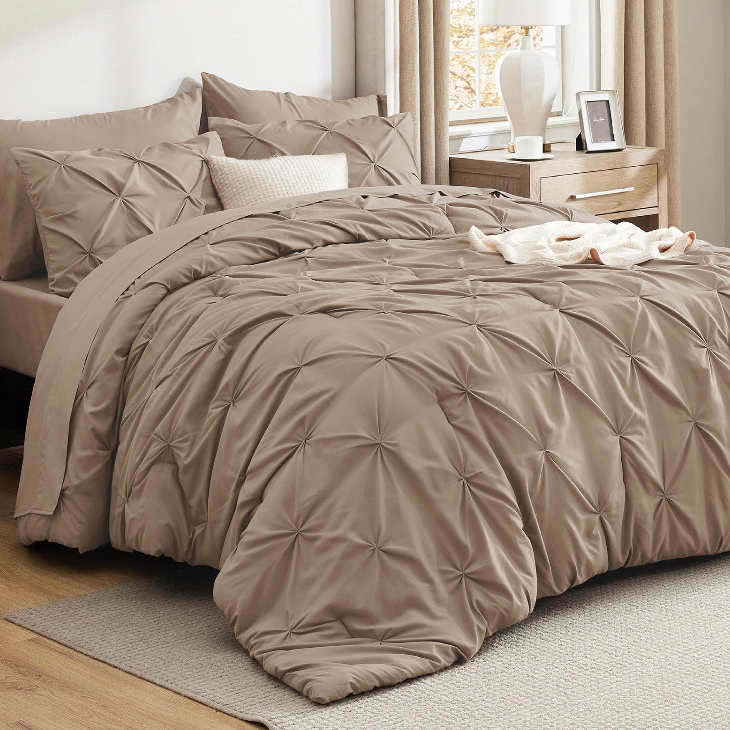 Pintuck Comforter Set Bed in a Bag 7 Piece All Season Bedding