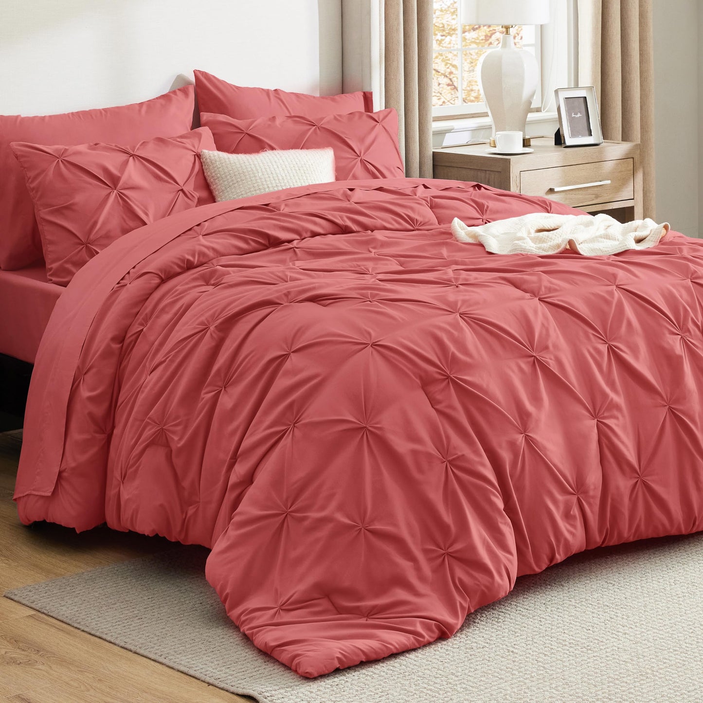 Pintuck Comforter Set Bed in a Bag 7 Piece All Season Bedding