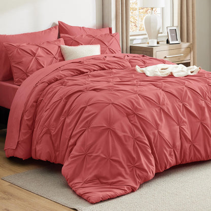 Pintuck Comforter Set Bed in a Bag 7 Piece All Season Bedding