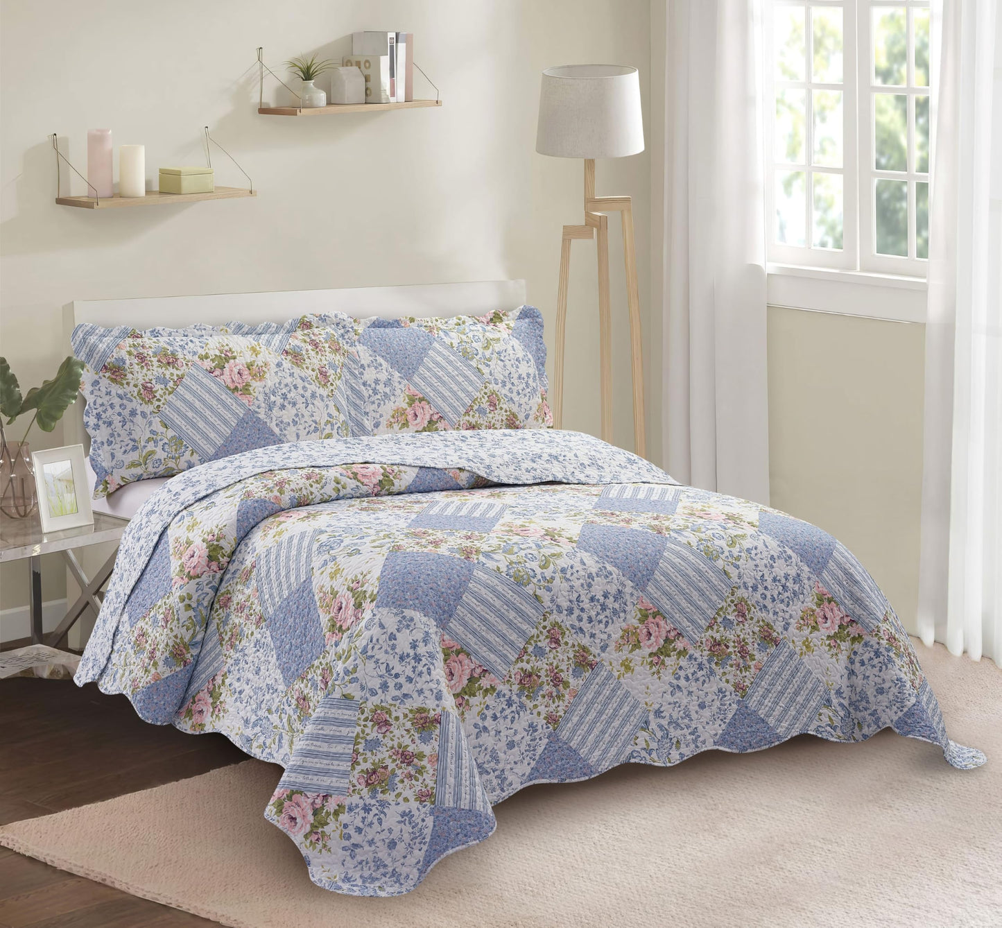 Patchwork Quilt Set Reversible Lightweight All Season Coverlet Bedding