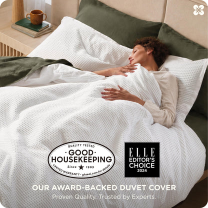 Cotton Waffle Weave Duvet Cover Set 100% Breathable All Season Bedding