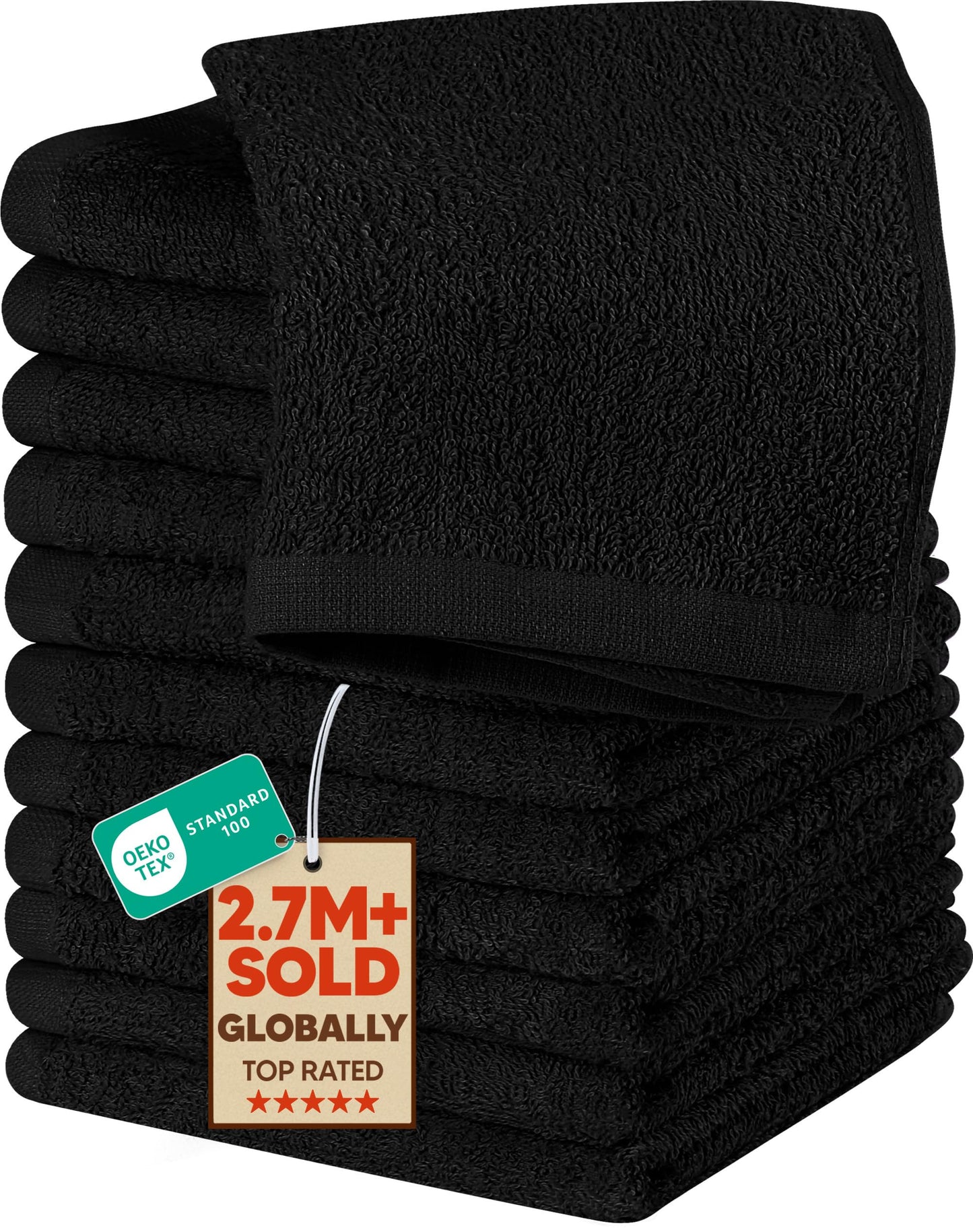 Cotton Washcloth Set Ring Spun Soft Absorbent Face Cloths Premium Towels