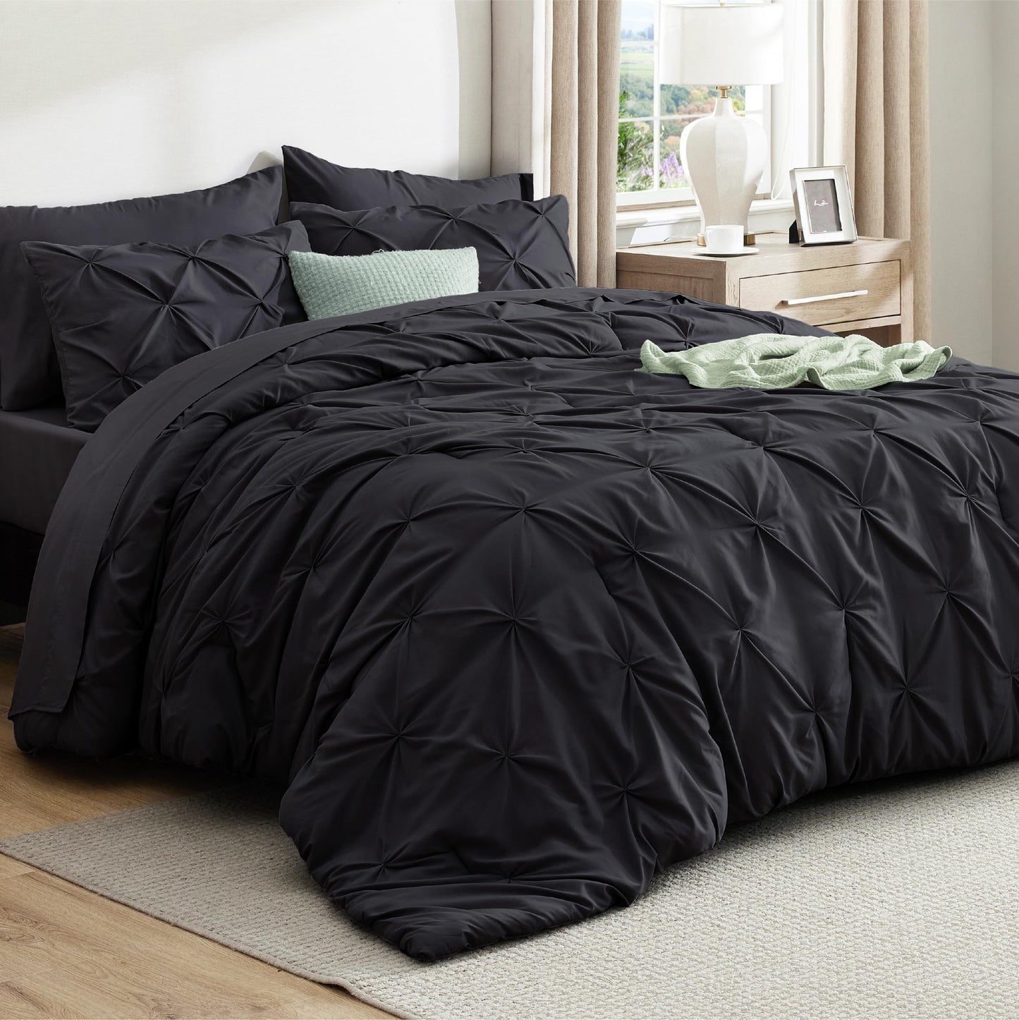Pintuck Comforter Set Bed in a Bag 7 Piece All Season Bedding