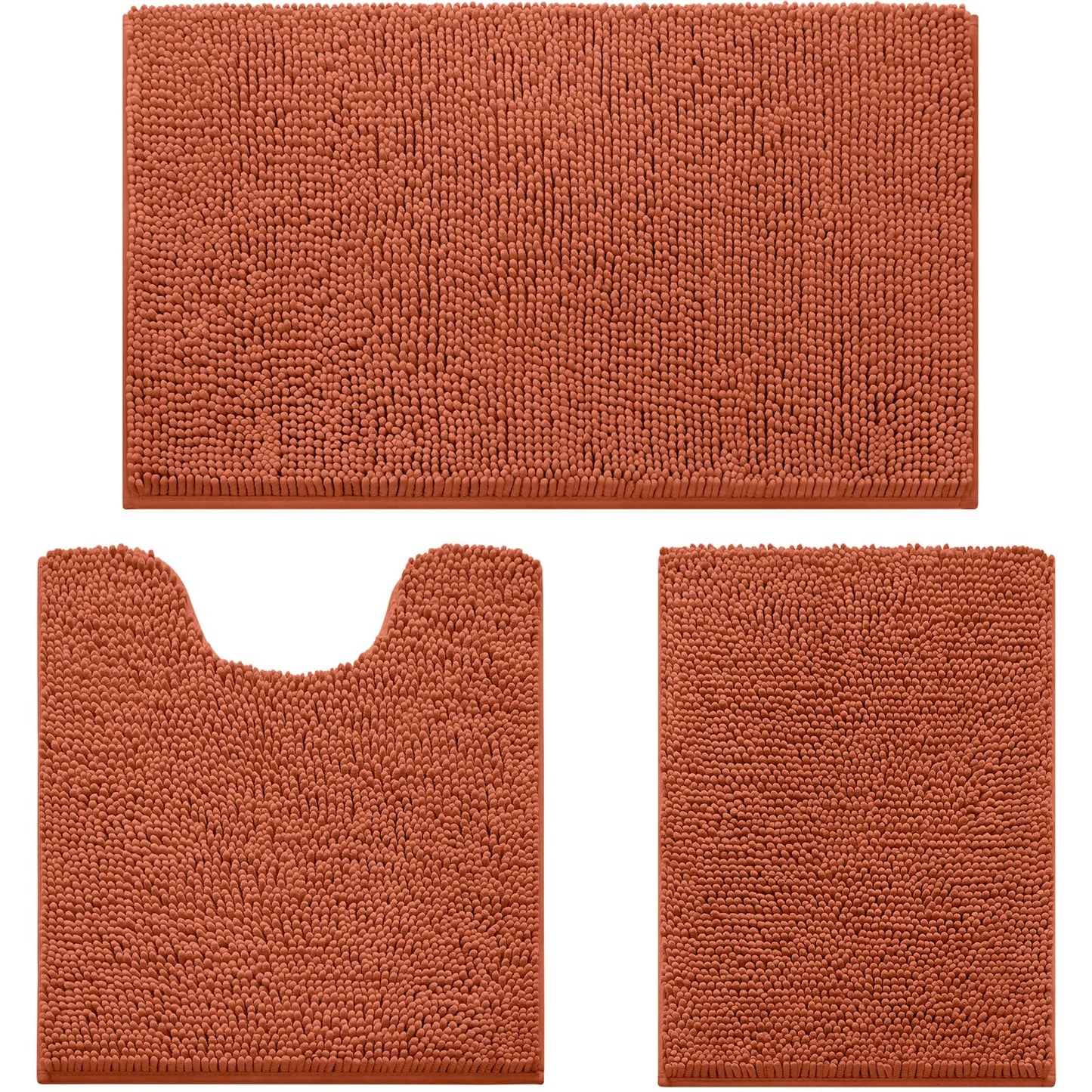 Chenille Bathroom Rug Set 3 Piece Ultra Soft Non Slip Absorbent Bath Mat