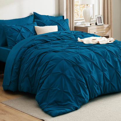 Pintuck Comforter Set Bed in a Bag 7 Piece All Season Bedding