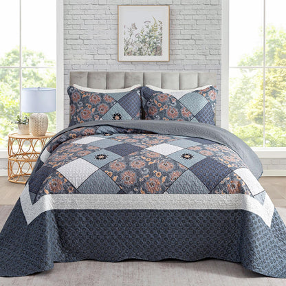 Floral Quilt Set 3 Piece Oversized Bedspread Coverlet Set Lightweight Bedding