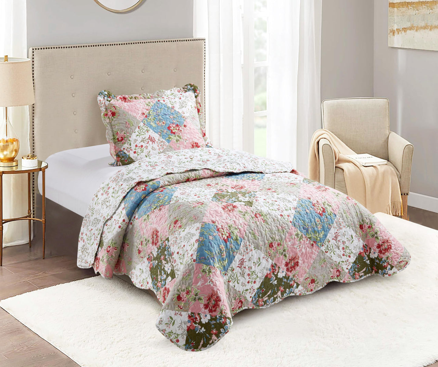 Patchwork Quilt Set Reversible Lightweight All Season Coverlet Bedding