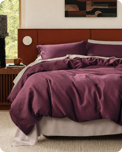 Cotton Waffle Weave Duvet Cover Set 100% Breathable All Season Bedding