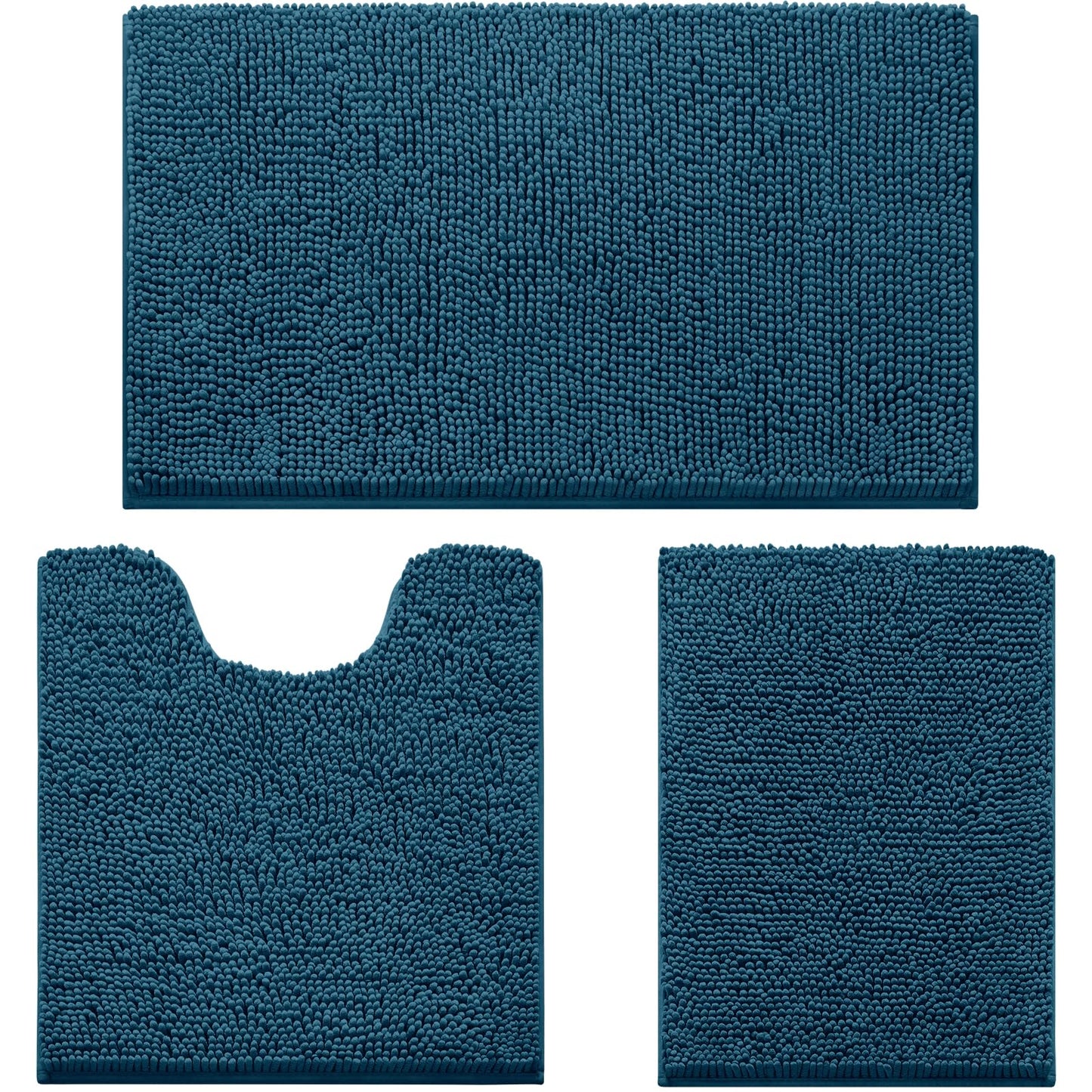 Chenille Bathroom Rug Set 3 Piece Ultra Soft Non Slip Absorbent Bath Mat