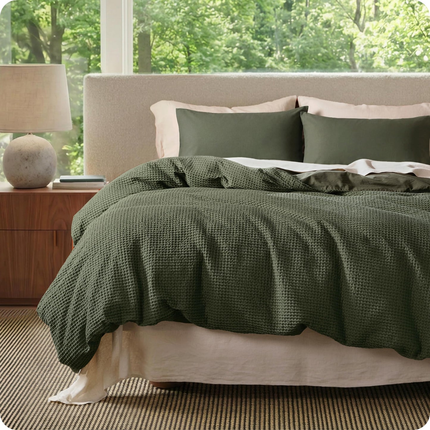 Cotton Waffle Weave Duvet Cover Set 100% Breathable All Season Bedding