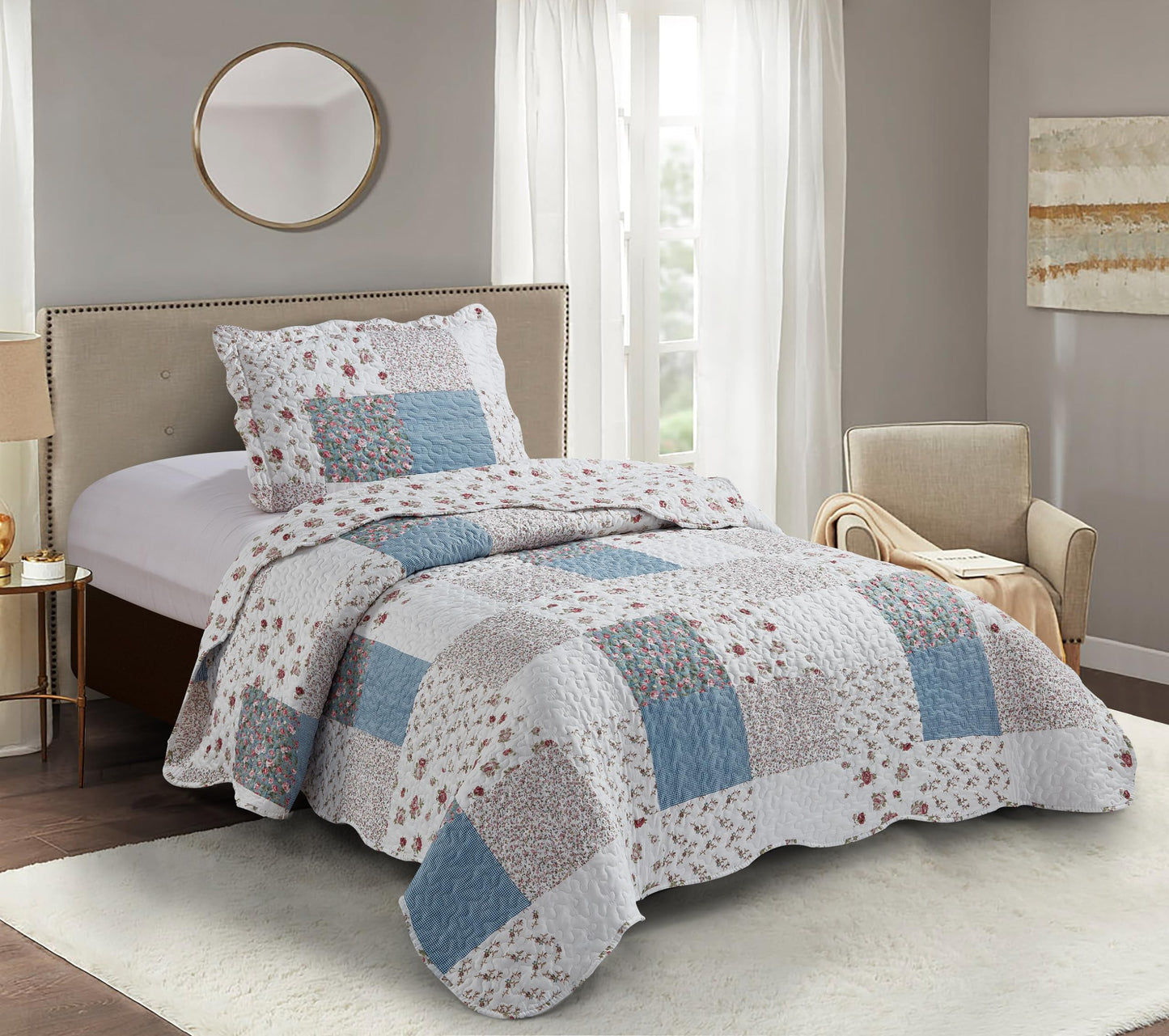 Patchwork Quilt Set Reversible Lightweight All Season Coverlet Bedding