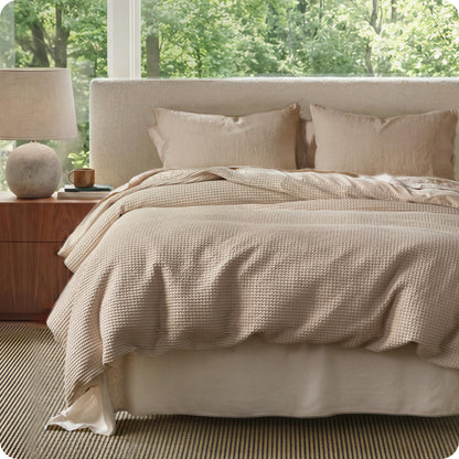 Cotton Waffle Weave Duvet Cover Set 100% Breathable All Season Bedding