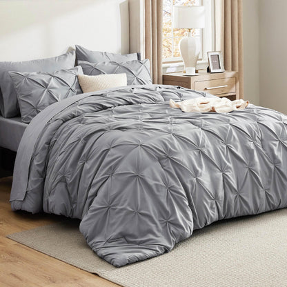 Pintuck Comforter Set Bed in a Bag 7 Piece All Season Bedding