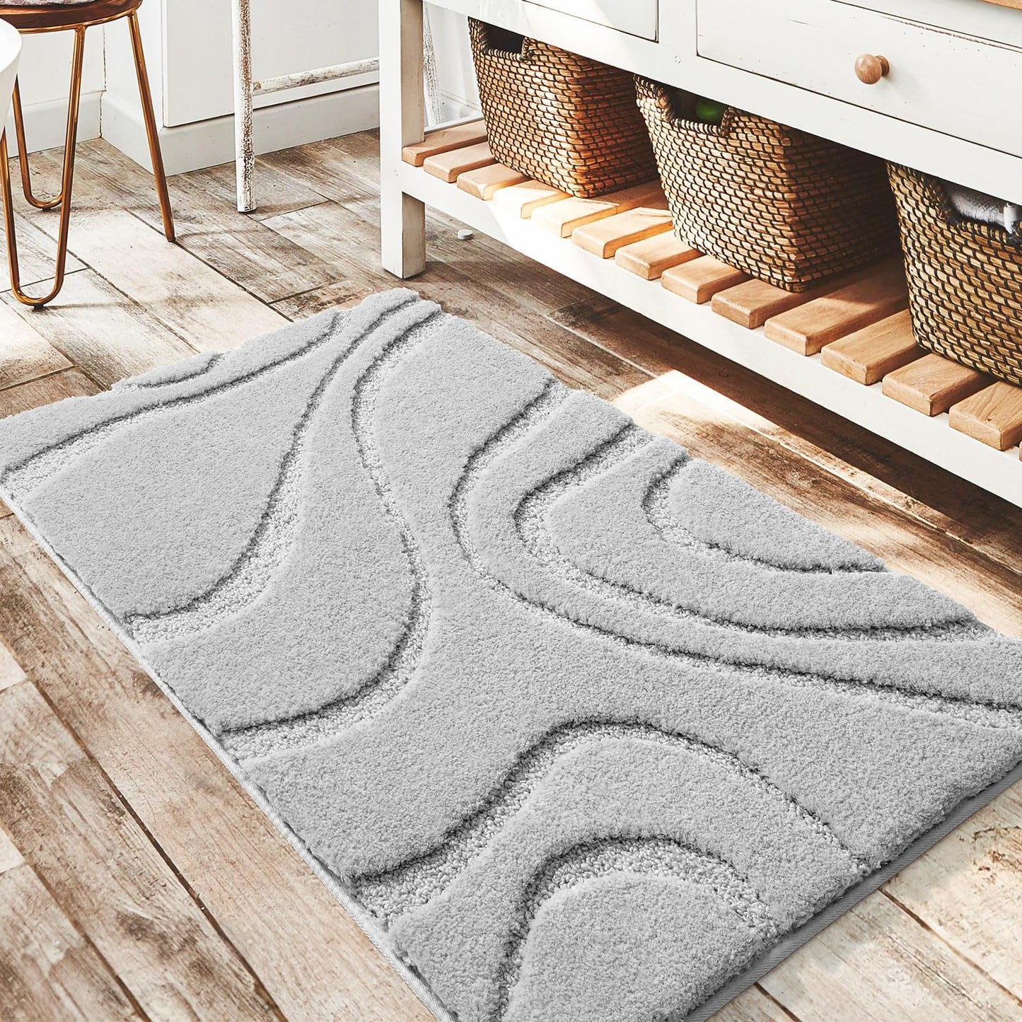 Plush Microfiber Bath Rug Non Slip Absorbent Bathroom Floor Mat Machine Washable
