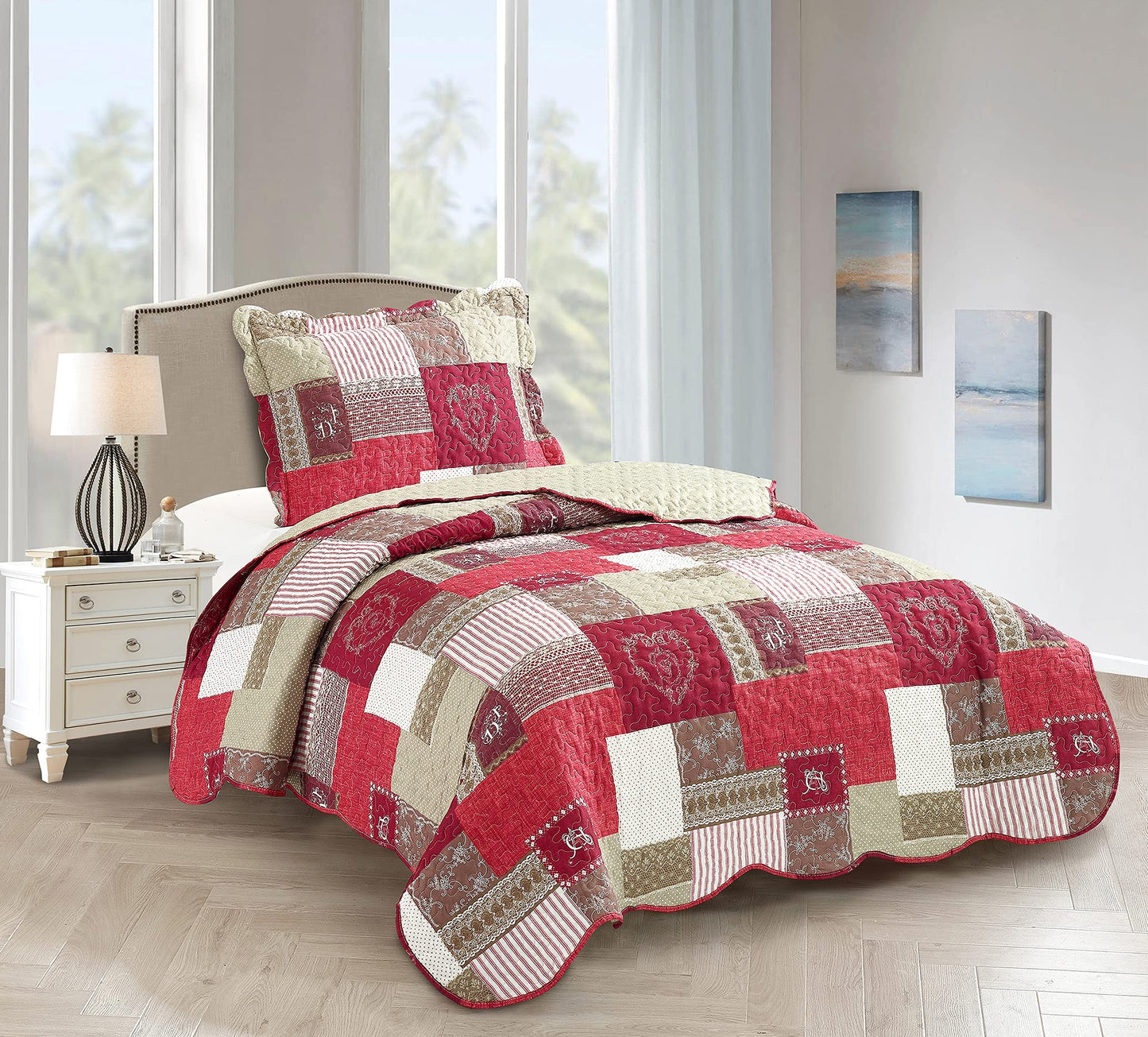 Patchwork Quilt Set Reversible Lightweight All Season Coverlet Bedding
