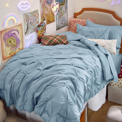 Pintuck Comforter Set Bed in a Bag 7 Piece All Season Bedding