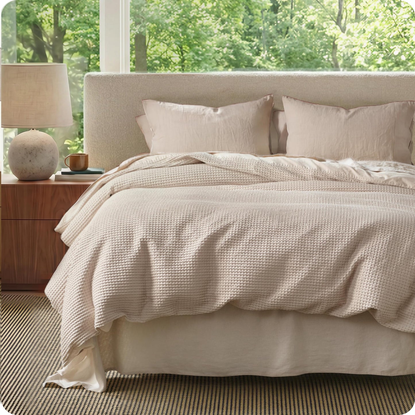 Cotton Waffle Weave Duvet Cover Set 100% Breathable All Season Bedding
