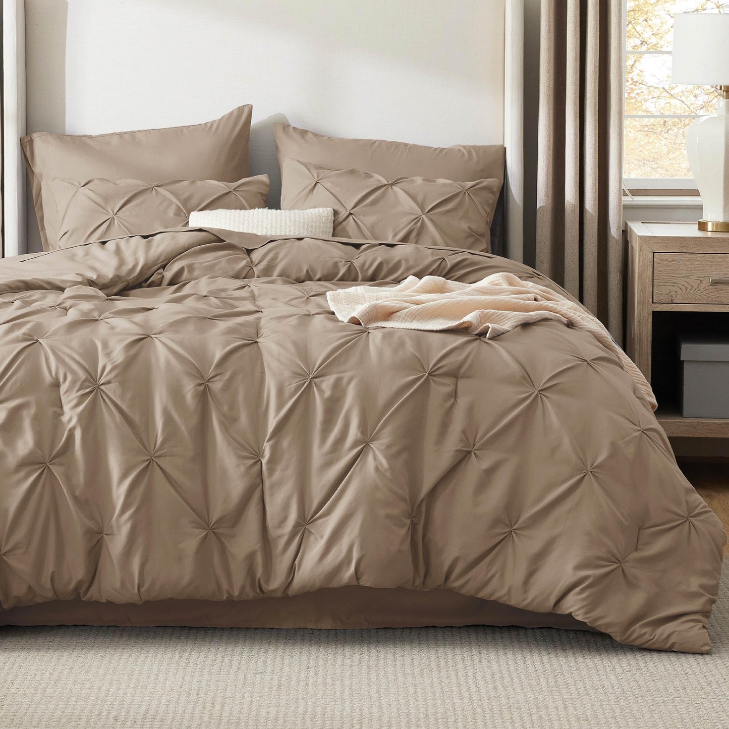 Pintuck Comforter Set Bed in a Bag 7 Piece All Season Bedding