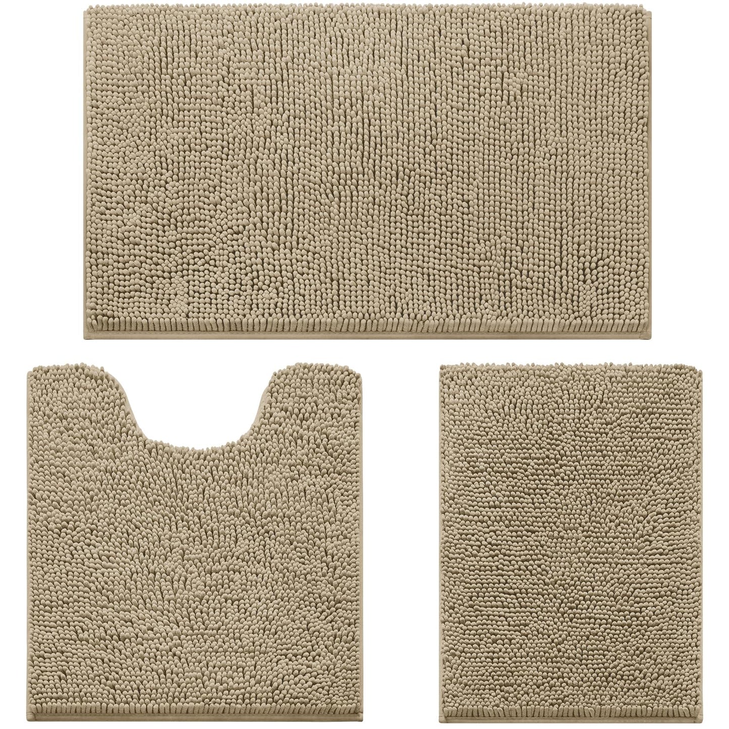 Chenille Bathroom Rug Set 3 Piece Ultra Soft Non Slip Absorbent Bath Mat