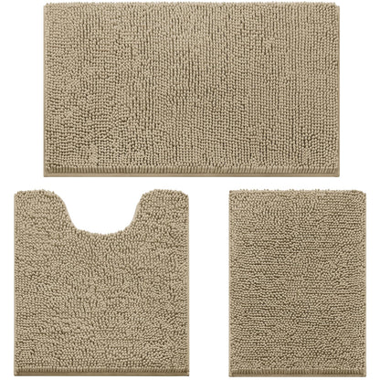 Chenille Bathroom Rug Set 3 Piece Ultra Soft Non Slip Absorbent Bath Mat