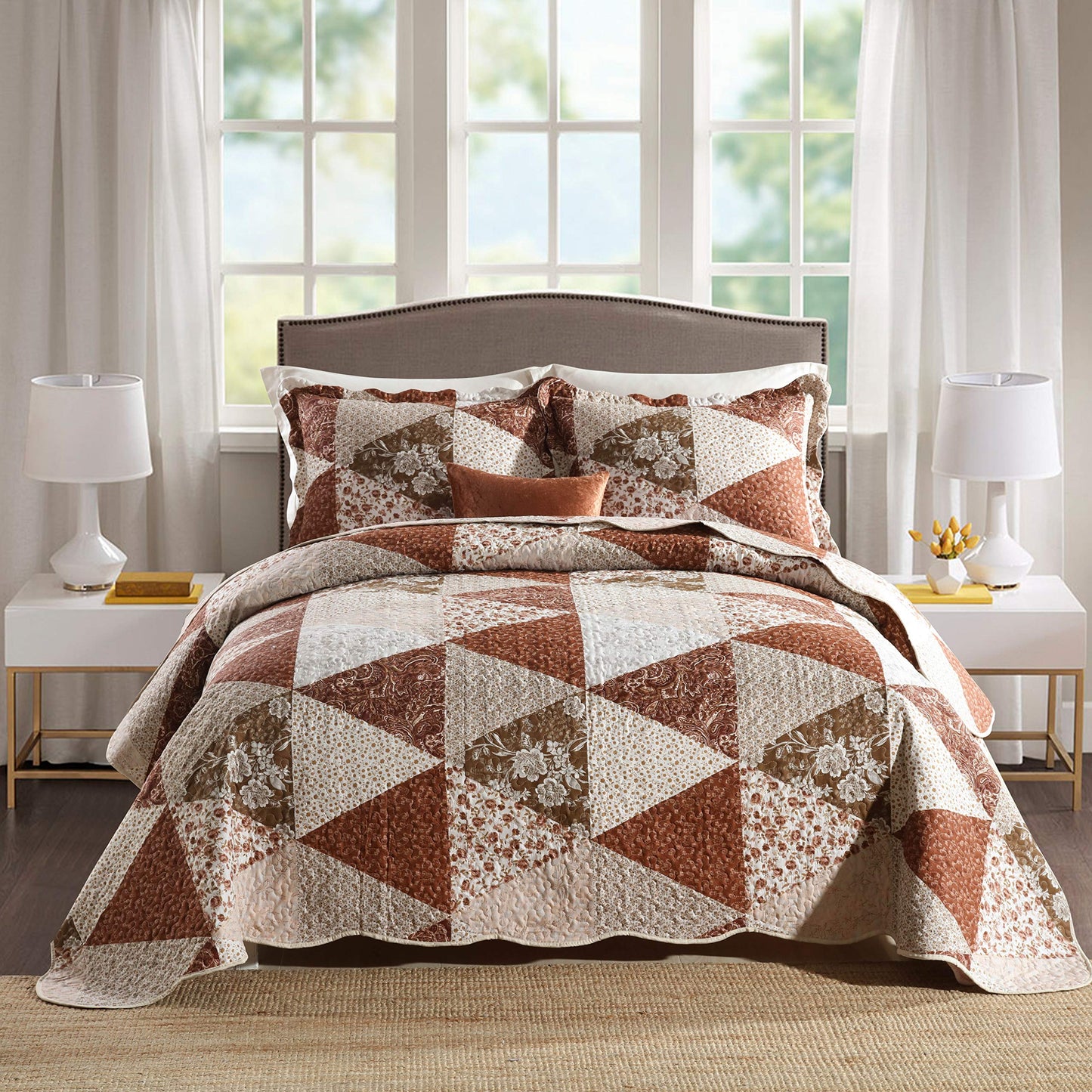Floral Quilt Set 3 Piece Oversized Bedspread Coverlet Set Lightweight Bedding