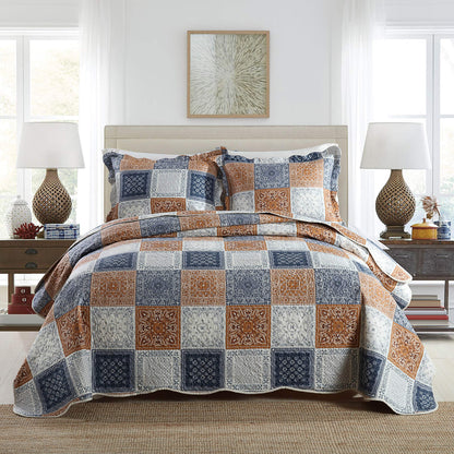 Floral Quilt Set 3 Piece Oversized Bedspread Coverlet Set Lightweight Bedding